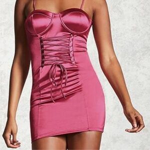 Pink Satin Corset Mini Dress